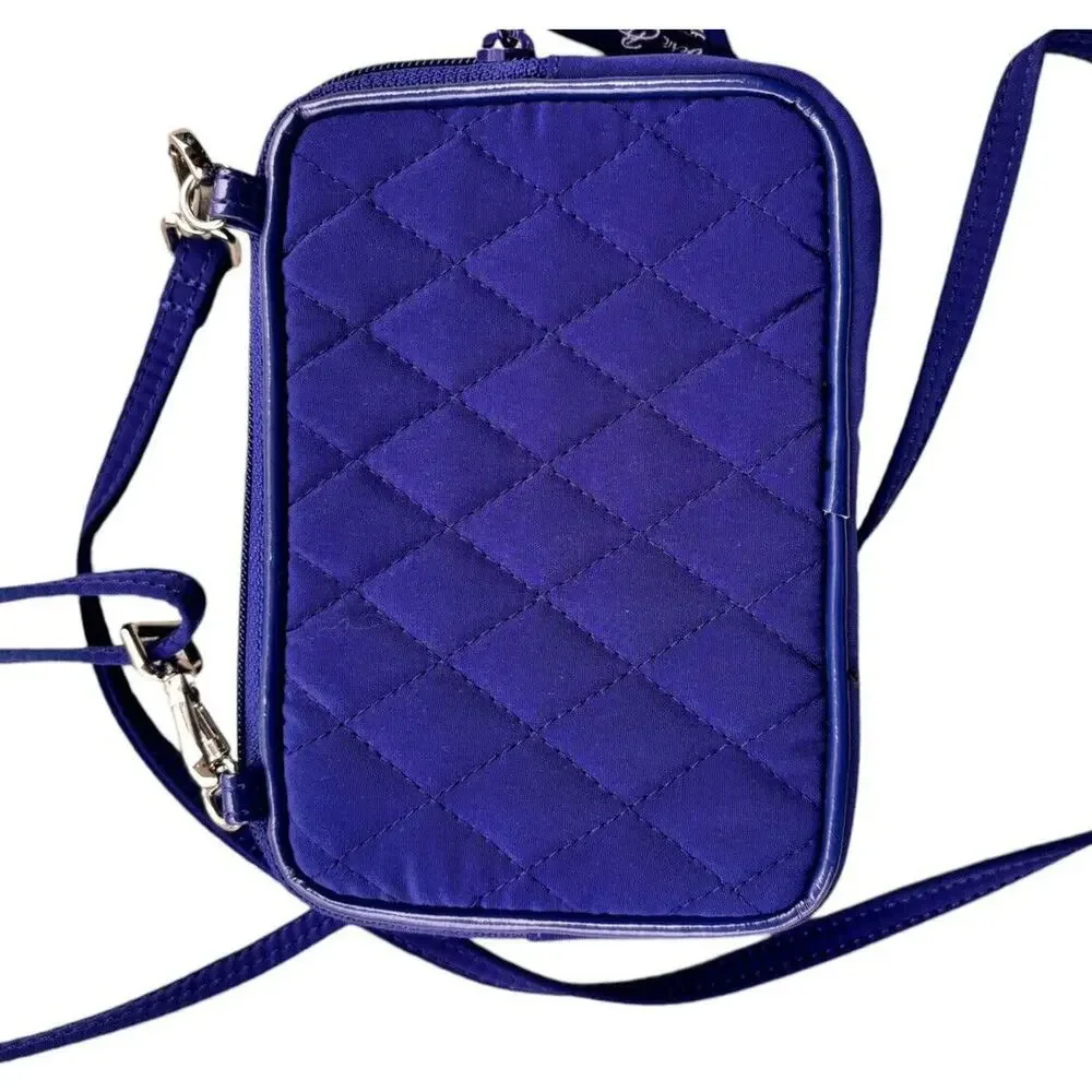 Vera Bradley Womens Blue Crossbody Quilted Lightweight Pockets 2 Zips Small
